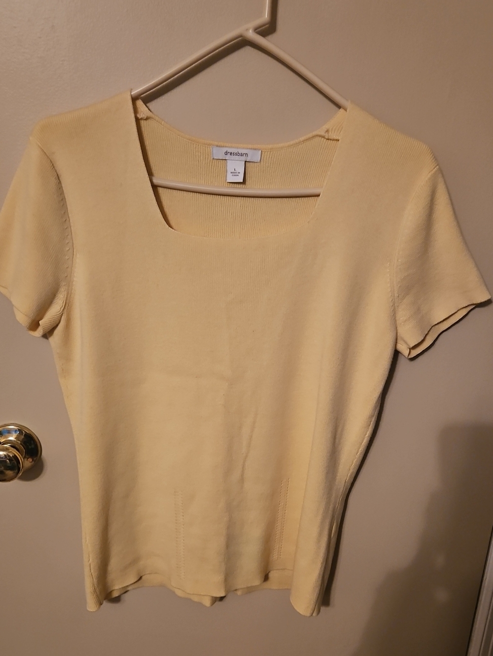 Dressbarn Women's Square Neck Short Sleeve Top - Pale Yellow